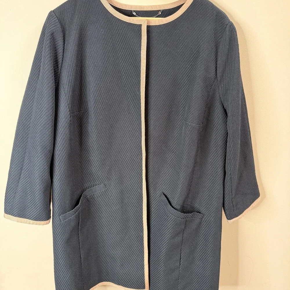 Talbots Tweet Coat Jacket Women's Snap Pocket Black Tan Trim Cotton Blend SZ-18W